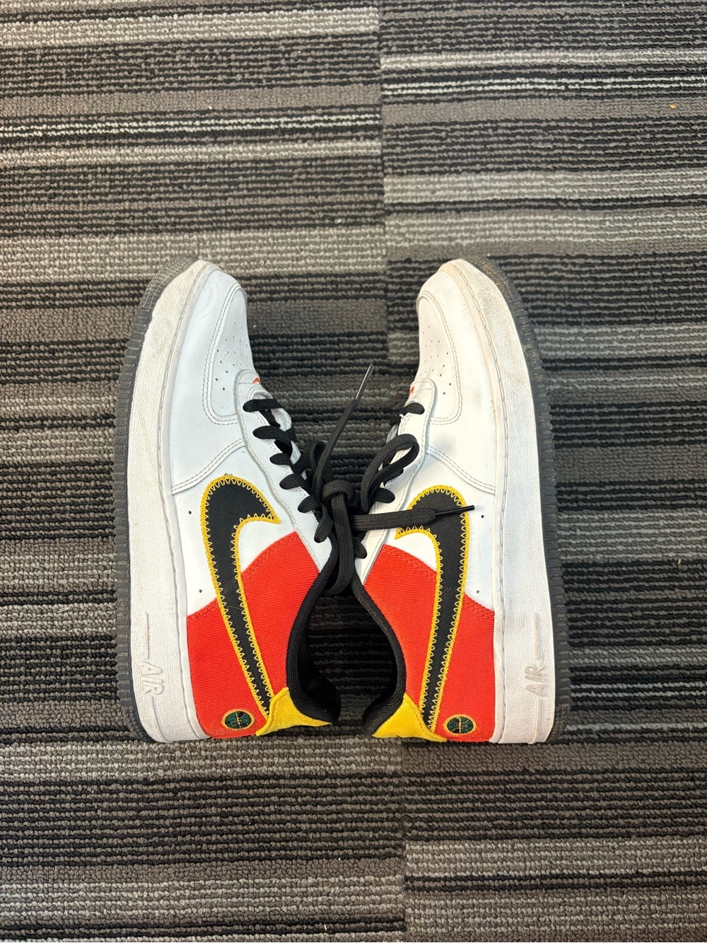 Nike Air Sneakers in White with Orange, Yellow and Black Accents - Picture 3 of 6